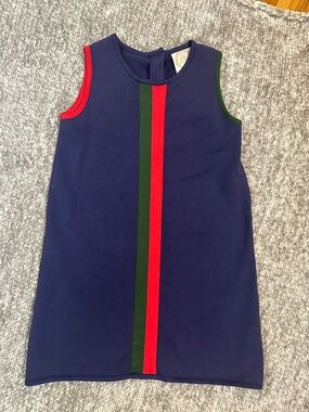 EUC The Beaufort Bonnet Co. Navy Sleeveless Dress with Red & Green Stripe 7